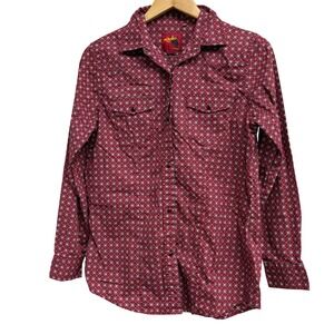 Rodeo Clothing Co Mens Red Geometric print Cotton‎ Western Shirt Medium snaps